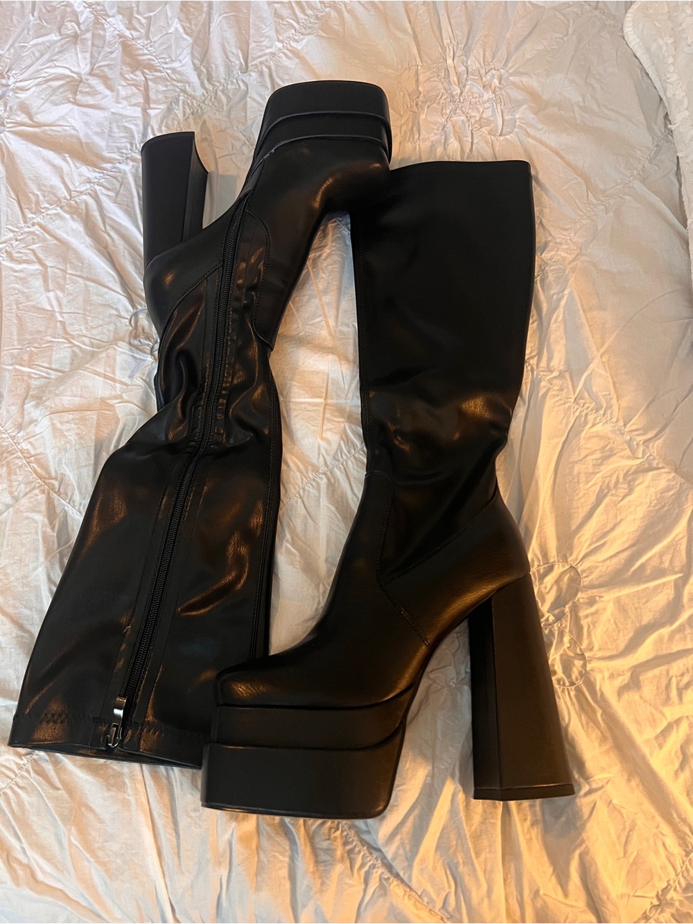 Black Platform Knee-High Women's Boots